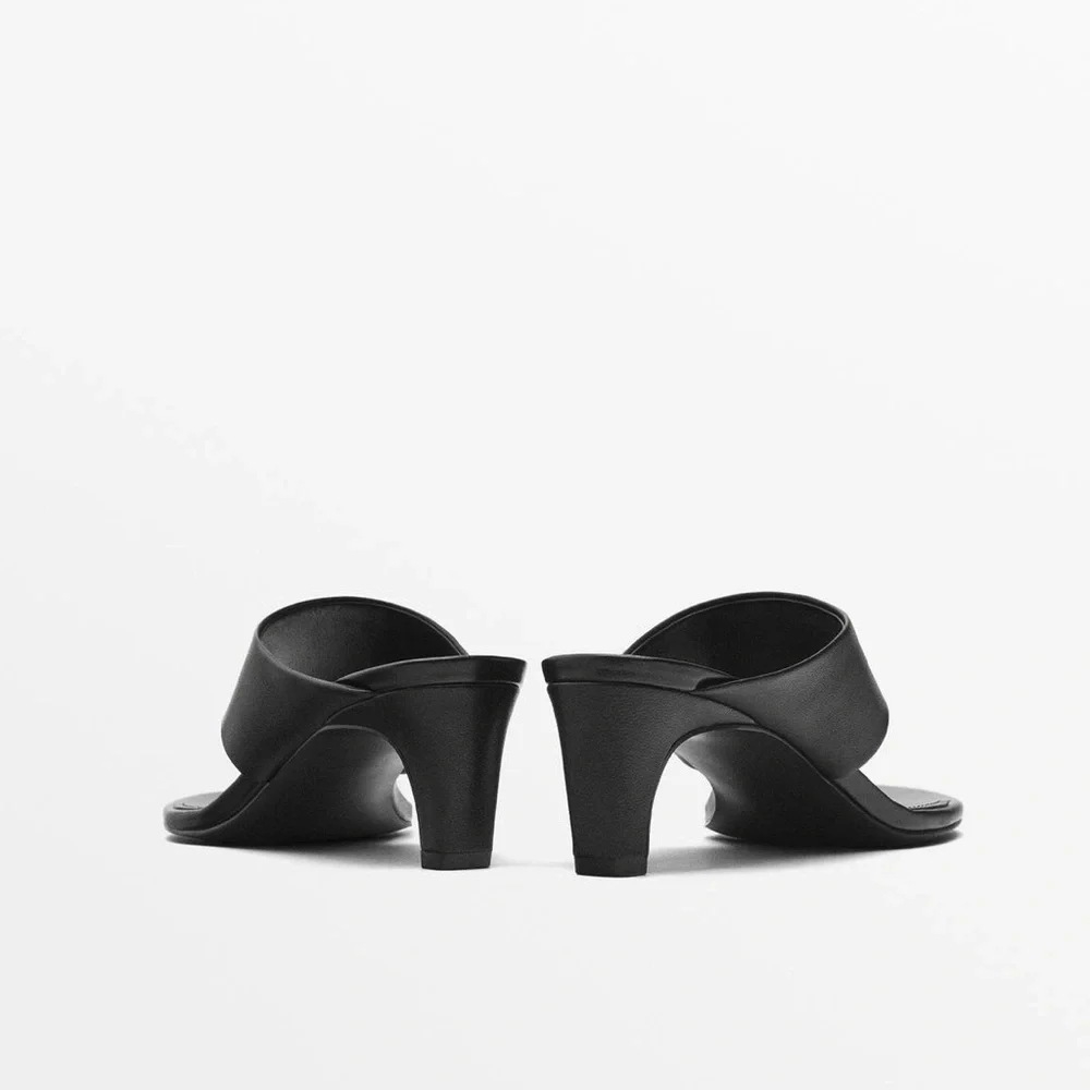 NWT. Massimo Dutti Black Leather High-Heel Sandals. Size 9 - Picture 6 of 9